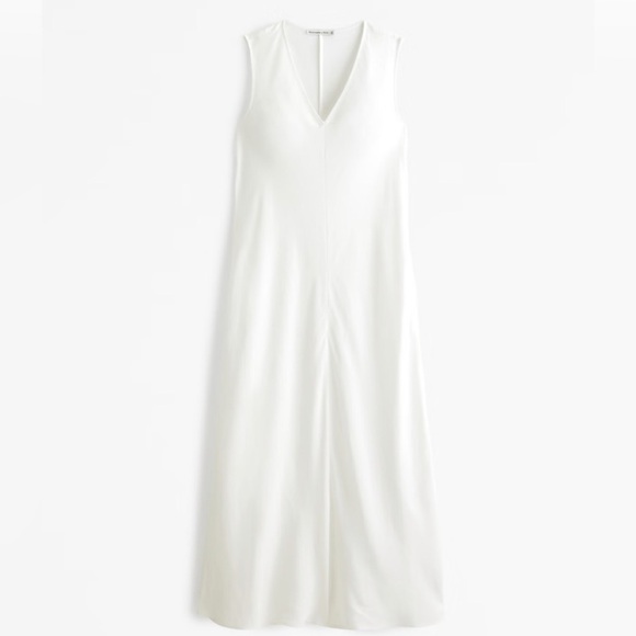 NWT Abercrombie & Fitch Linen Blend V-Neck Column Midi Dress Sz SP - Picture 1 of 6